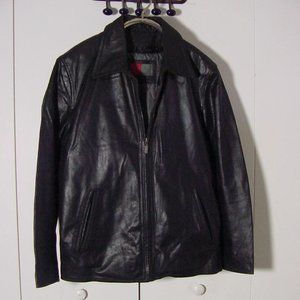 Vtg 90's Black Leather Koss Zip Insulated Jacket Sz L